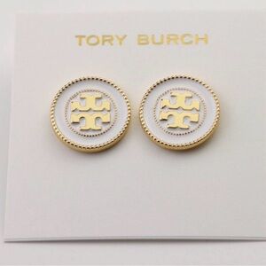 Tory Burch Gold and White Round Stud Earrings